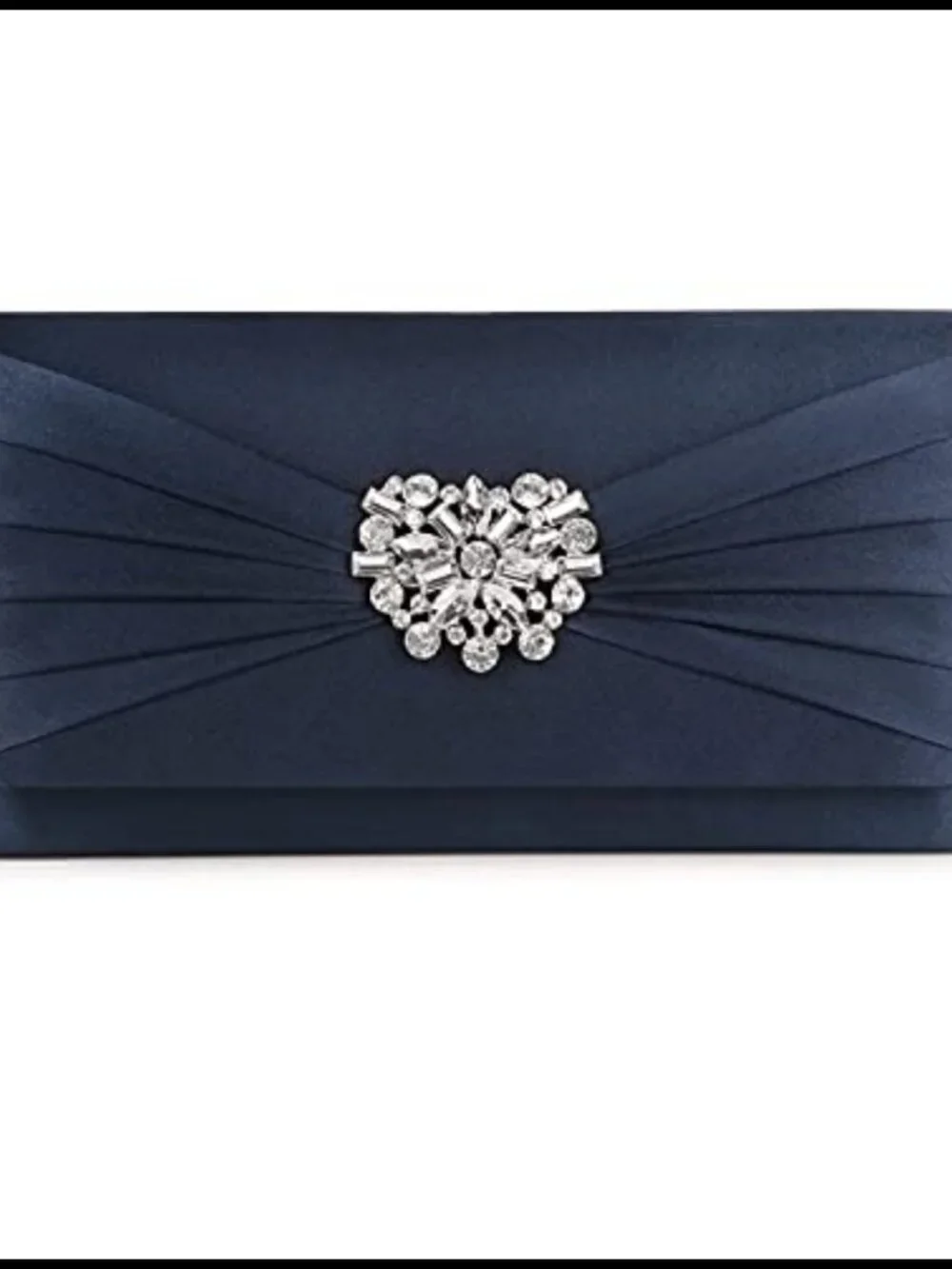 Pleated Satin Rhinestone Evening Clutch Detachable Chain Crossbody